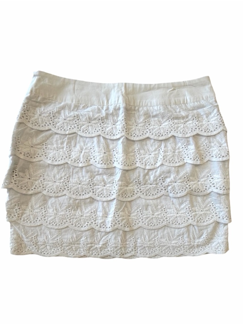 Red Berry White Eyelet Broderie Tiered Mini Skirt Medium